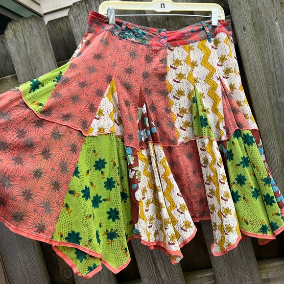 Lux Patchwork Fairy Festive Floral Scroll Color Block Skirt Sz 11 - Picture 1 of 5